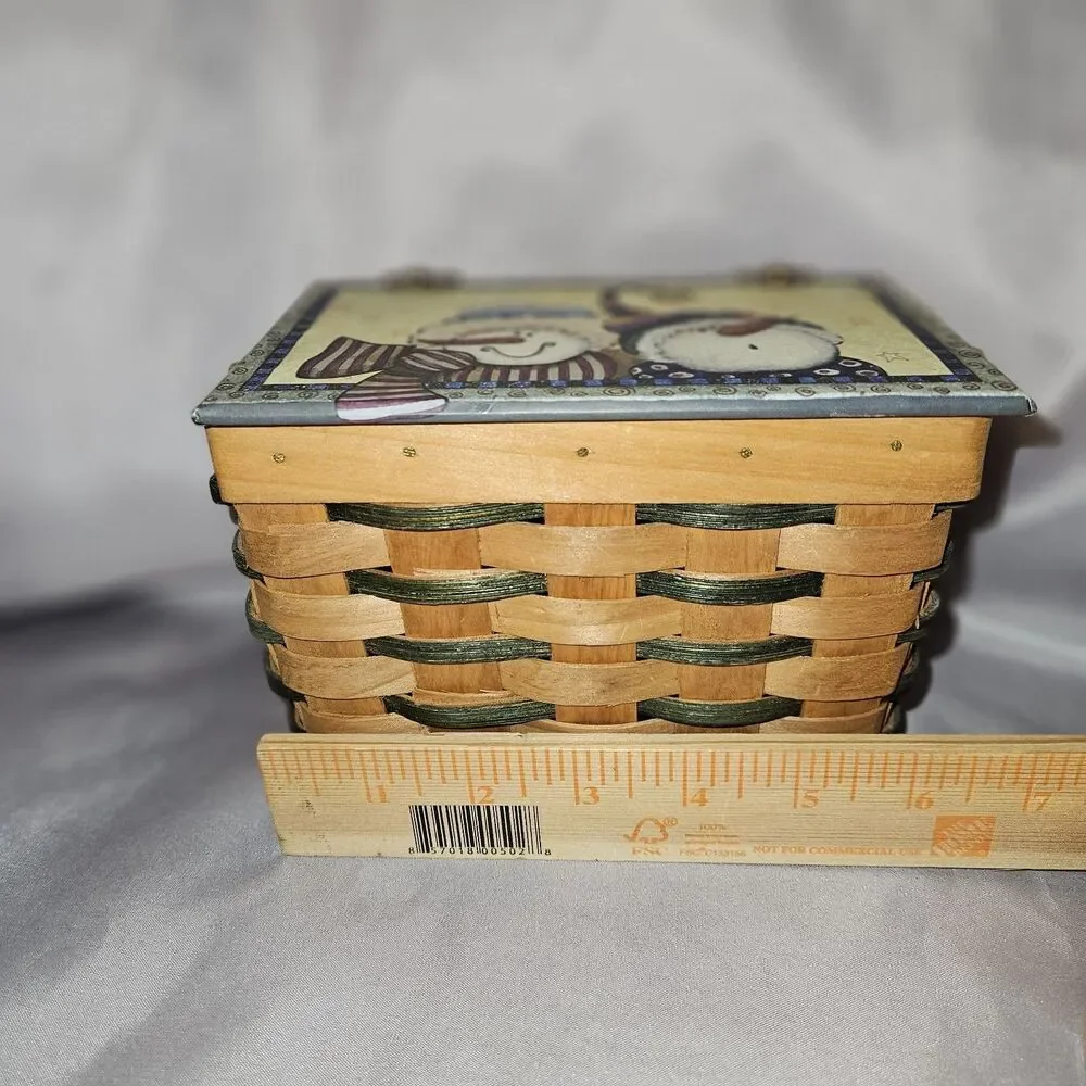 Medium Brown & Green Wicker Basket With Snowmen On The Lid
